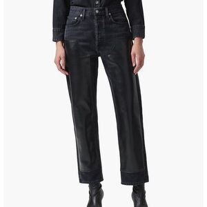 Ryder High Waist Straight Leg Jeans with Recycled Leather Blend Panel